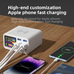 Alternative view of 8-Port USB Wireless Fast Charging Station with Visual Current Detection for Mobile Phones and iPads