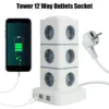 Tower Power Strip with 4 USB Ports, 2.8m Extension Cord, EU Plug, Overload Protector, 220V 10A