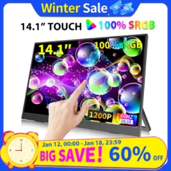 14.1" Portable Touch Screen Monitor - 100% sRGB, 400cd/m² Brightness for Gamers and Laptops