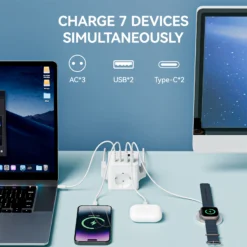 Alternative view of 7-in-1 Power Strip with Surge Protection and 1.5m Extension Cord for Home and Office Usage
