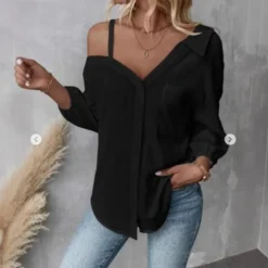 Alternative view of Women’s Off Shoulder Asymmetrical Blouse with Pocket for Spring Summer Casual Wear