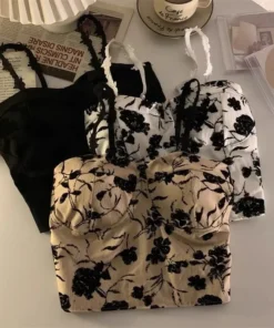 Alternative view of Harajuku Elastic Camisole Women Retro Aesthetic French Style Sleeveless Inside Clothes Floral Lady Summer Casual Crops Popular