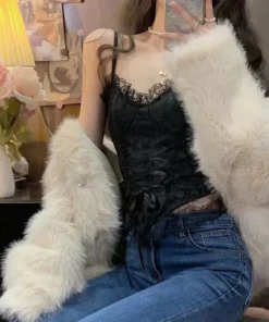 New Y2k Clothes Sexy Crop Tops Women Corset Lace Bandage T-shirt Camisole Woman Sling Tank Top Fashion Sleeveless Waistcoat Gift