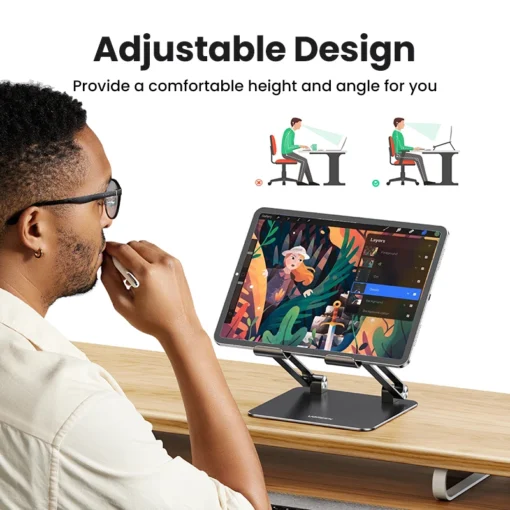UGREEN Aluminum Stand for Tablets and Smartphones with Adjustable Height for Comfortable Use - Image 4