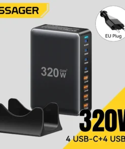 Essager 320W GaN Charger 8Port USB Type C Desktop Charging Station PD 100W Fast Charging For iPhone 17 16 15 iPad MacBook Laptop