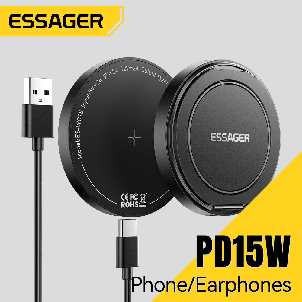 Essager Magnetic 15W Wireless Charger Fast Charging Pad Stand for iPhone 15 14 Airpods USB To Typec Phone Chargers Dock Station