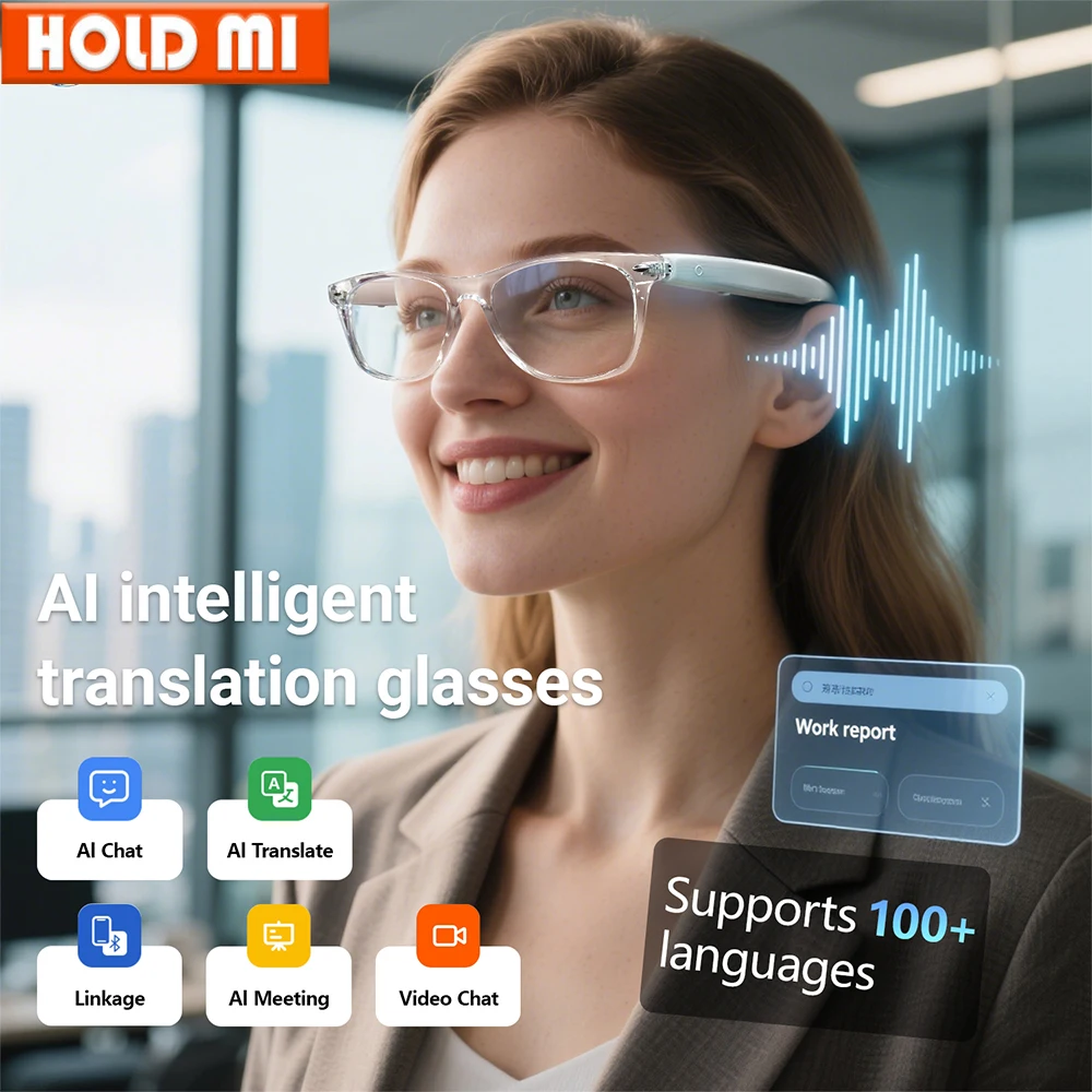 Smart Glasses AI translation 100+ Languages Make Receive Calls Music Calling Noise Reduction Light BT TWS Glasses Men Women