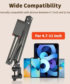 Tablet Holder for Bed - 90cm Metal Arm, 360° Rotating Stand for 4.5-11 Inch Devices