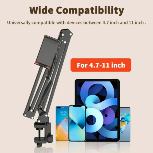Tablet Holder for Bed - 90cm Metal Arm, 360° Rotating Stand for 4.5-11 Inch Devices