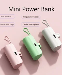Mini Capsule Power Bank 10,000mAh with Built-in Type-C Cable - Fast Charging External Battery for iPhone and Xiaomi
