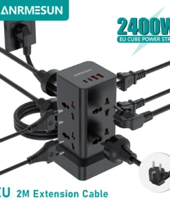 Tower Power Strip EU Plug Surge Protection 2 USB 2 Type C PD 20W Fast Charging Universal Multi Outlets Socket Extension