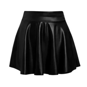 High Waist Faux Leather Mini Skirt for Women - Versatile Skater Style Design - black, S