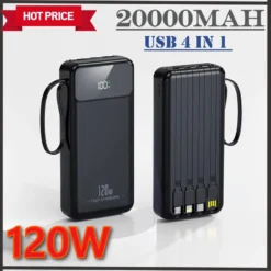 20000mAh Power Bank with 120W Fast Charging and LED Light for Smartphones