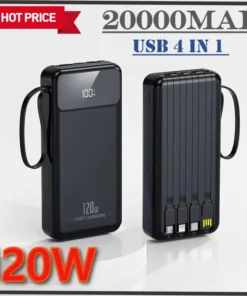 Large Capacity 20000mAh Power Bank with 120W Fast Charging and LED Light for iPhone, Huawei, Samsung