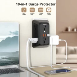 Alternative view of US Plug Power Strip with 6 AC Outlets, 2 USB and 2 Type C Ports for Home Office Use