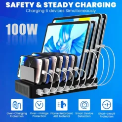 Multi-Port 100W Charger with 5 USB & 5 Type-C Ports for Charging 10 Devices Simultaneously