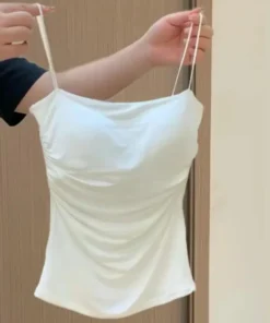Sexy Tank Tops Women Spaghetti Strap Crop Top With Bra Bodycon Sleeveless Cami Tube Top Basic Camisole Tees Korean Clothes Y2K