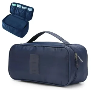 Multi-Function Travel Storage Bag with Toiletry and Cosmetic Compartments for Organizing Bras and Underwear - Navy blue