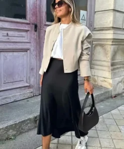 Alternative view of Willshela High Waist Black Satin Midi Skirt for Women