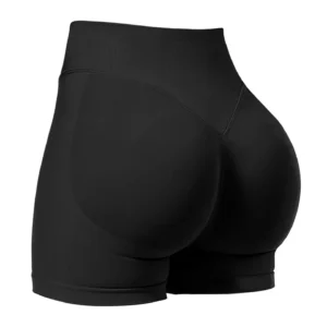 Low Waist Seamless Gym Shorts with High Stretch for Women's Yoga and Running - M, black