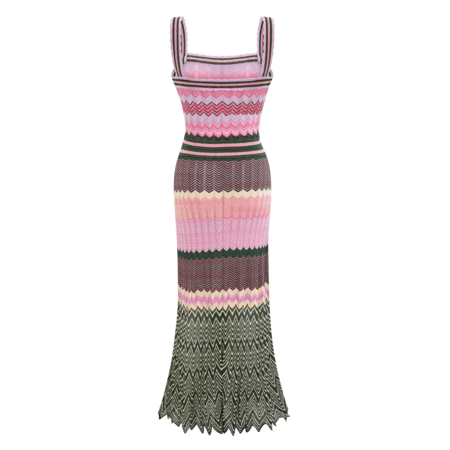 Luxury Knitted Maxi Dress for Women - High Elasticity, Sleeveless, Zigzag Design - Image 2