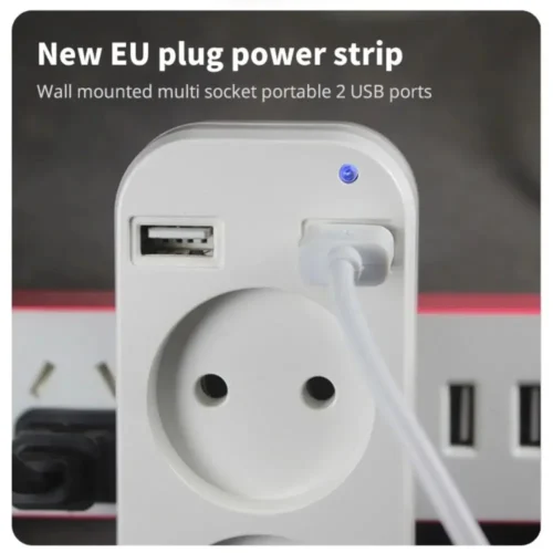 Alternative view of 2025 EU Plug Power Strip Adapter Wall Double AC Socket Portable 2 USB Port for Mobile Phones 1200W 250V For Smartphones Tablets