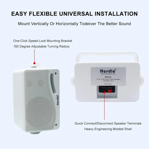 Alternative view of Herdio 3.5" Waterproof 2-Pack Outdoor Wall Speakers - 200W 3-Way Sound System