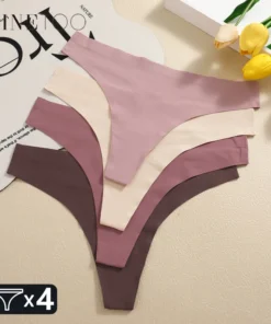 4PCS Ultra-thin Seamless Underwear Women's Invisible Panties Sexy Ice Silk Thongs Low Waist Breathable Bikini Stretchy Lingerie