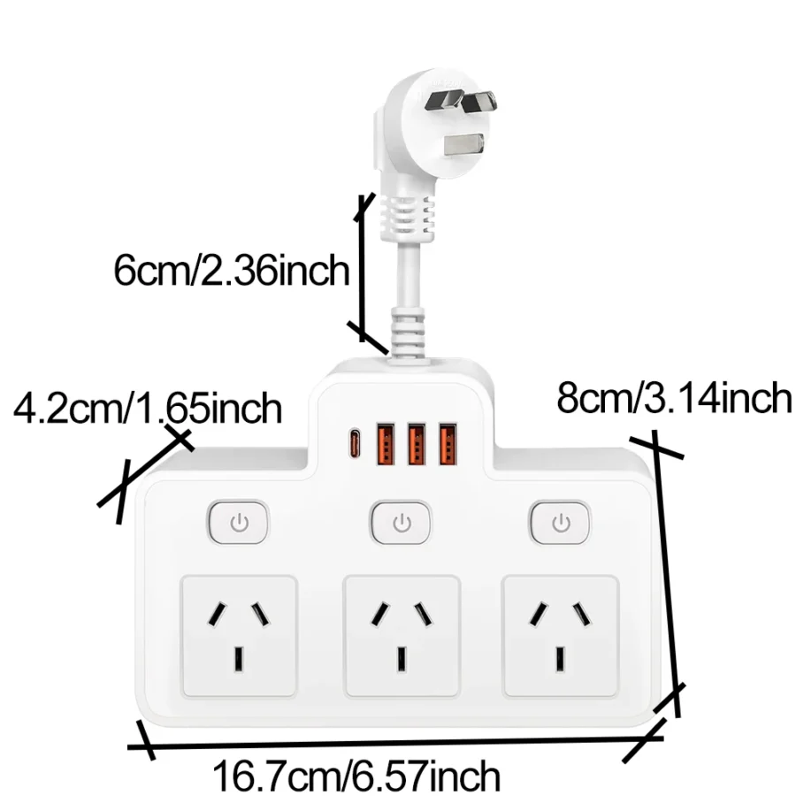 Australia AU Plug AC Wall Power Strip Independent Switch Multitap Power Socket adapt With USB C Ports Charging Network Filter - Image 6