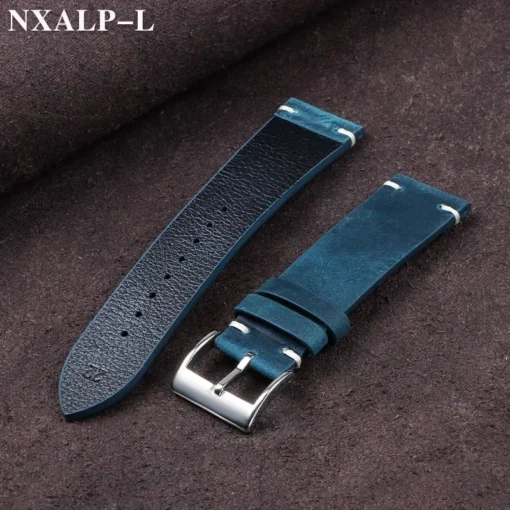 Leather Watch Band with Handmade Stitching, Vintage Oil Wax Finish, for Omega and Seiko Smartwatches - Image 4