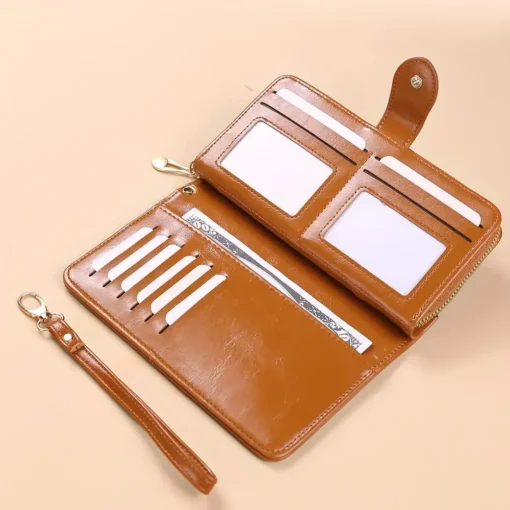 Vintage Oil Wax PU Leather Clutch Wallet with Large Capacity for Women - Image 5