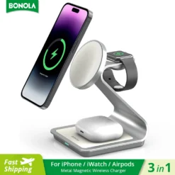 Bonola 3 in 1 Wireless Charger with Magnetic Design for iPhone, Apple Watch, and AirPods Pro