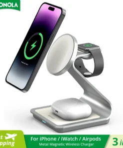 Bonola Magnetic 3 in 1 Wireless Charger for iPhone 17/16/15/13/14/12 30W Wireless Charging Station for Apple Watch/AirPods Pro