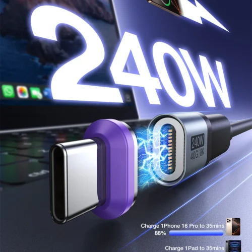Alternative view of AUFU 240W Magnetic USB C Adapter Fast Charging Type C to USB C USB4 Connector 40Gbps 8K60Hz for Thunderbolt 4 3 iPhone16 Macbook