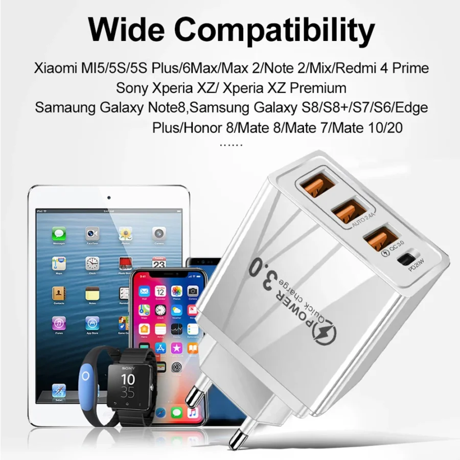 48W Fast USB-C Charger with Quick Charge 3.0 for Mobile Phones - EU/US Plug - Image 6