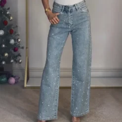 Alternative view of High-Waisted Distressed Straight Jeans with Pockets in Vintage Wash for Women