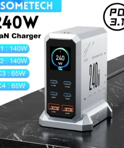 240W GaN Charger PD3.1 140W USB Type C 6 Ports PPS PD Desktop Fast Charging Station for MacBook Laptops Tablet iPhone Samsung