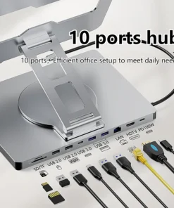 Blueendless Aluminum ipad Holder 10 in 1 docking C hub 4K 60Hz Type C Adapter USB3.0 5Gbps 100W PD Charger For Laptop desktop