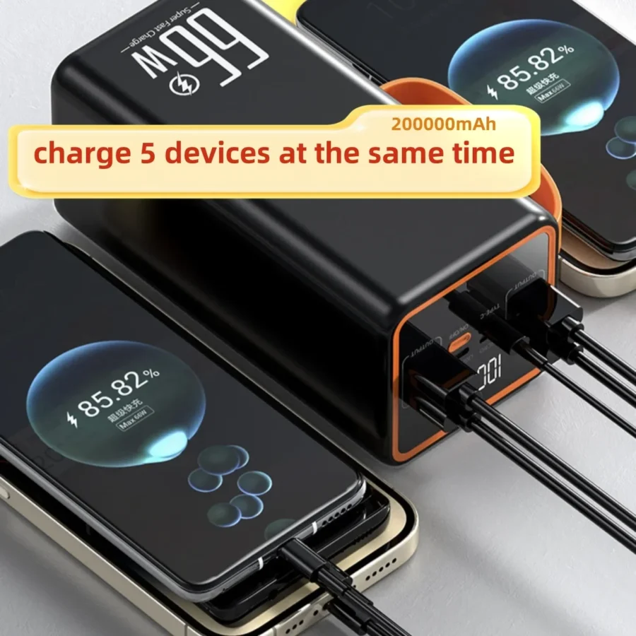 High-Capacity 200,000mAh Power Bank with 66W Fast Charger – Waterproof Rechargeable Battery for Mobile Phones and Laptops - Image 5