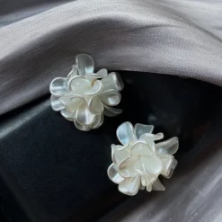 Resin Stud Earrings with White Flower Design for Women