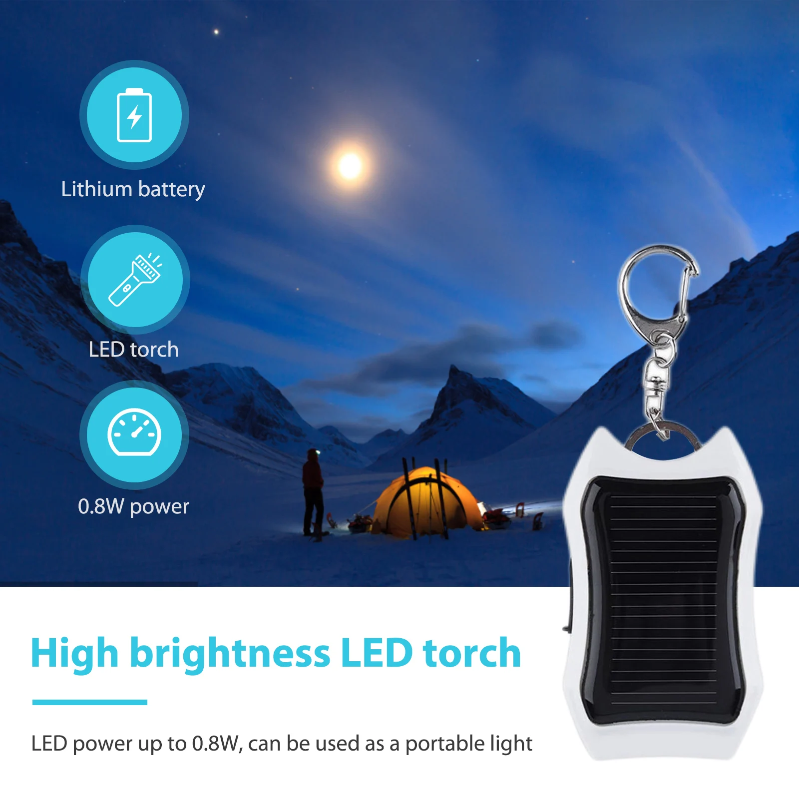 Solar Power Bank Keychain Charger with LED Light, 950mAh Capacity for On-the-Go Charging - Image 2