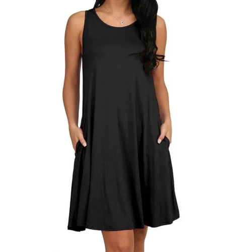 Alternative view of Women's Summer Casual Pleated T-Shirt Dress with Pockets