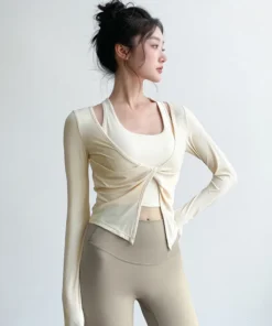 Alternative view of Long Sleeve Bow Yoga Shirts Women Sexy V Neck Breathable Fitness Tops Running Solid Color Slim Gym Tops Female Workout Clothes