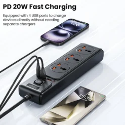 Alternative view of Toocki C35 Power Strip with 3 AC Outlets and 4 USB Ports for Fast Charging, 2M Extension Cable