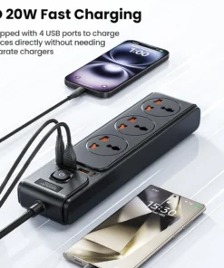 Alternative view of Toocki C35 Power Strip Electric Socket Grounding 2M Extension Cable 3AC Outlet 2 USB-C 2 USB-A PD 20W Fast Charging Charer
