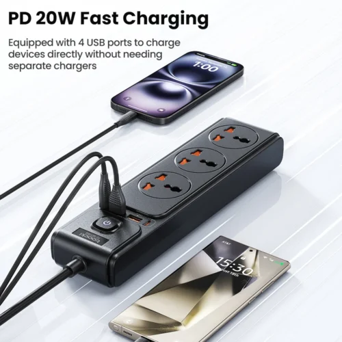 Alternative view of Toocki C35 Power Strip Electric Socket Grounding 2M Extension Cable 3AC Outlet 2 USB-C 2 USB-A PD 20W Fast Charging Charer