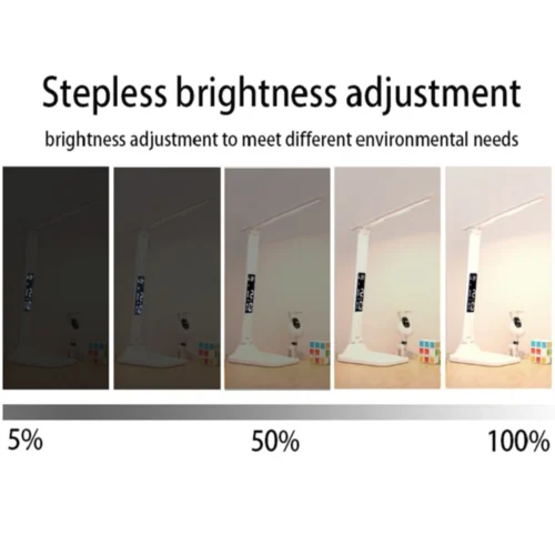 Alternative view of Folding Table Lamp USB Reading Touch Dimmable Eye Protection With Alarm Clock Thermometer LED Desk Lamp USB Charge Night Light