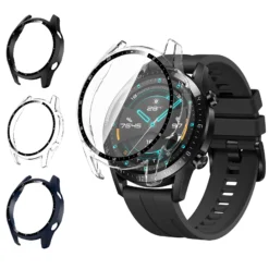 Tempered Glass Case for Huawei Watch GT2 46mm with Full Coverage Bumper Screen Protector