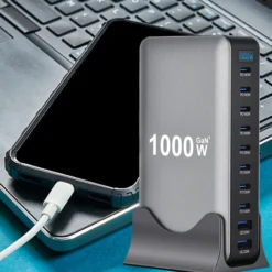 Alternative view of 10-Port Fast Desktop Charger with 1000W GaN Technology for iPhone, Samsung, Xiaomi, and Huawei