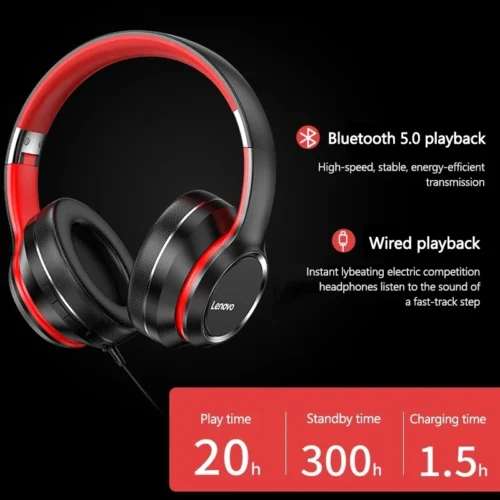 Alternative view of Lenovo HD200 Bluetooth Earphones Over-ear Foldable Computer Wireless Headphones Noise Cancellation HIFI Stereo Gaming Headset